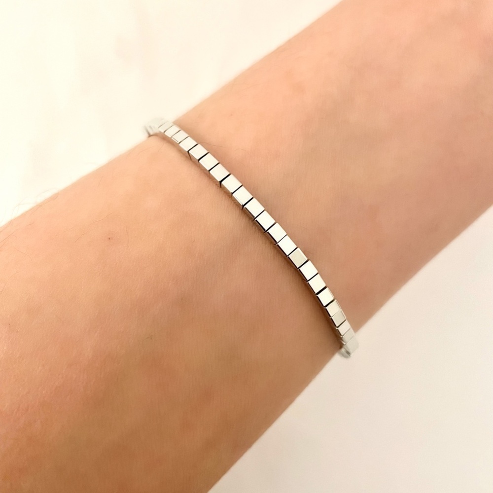 925 Sterling Silver Dainty Cube Bracelet Minimalist Tiny Block Bracelet